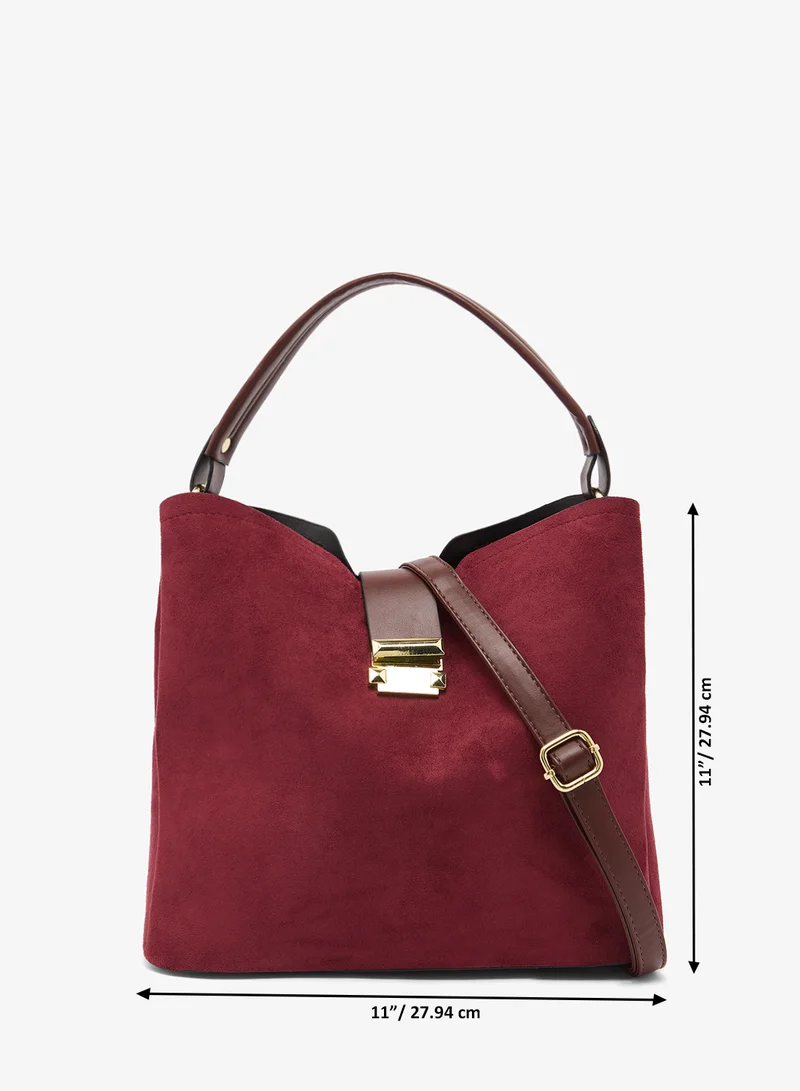 ELLA Red Gold Accent Detail Structured Bucket Bag With Top Handle And Strap for Women | Best Price UAE